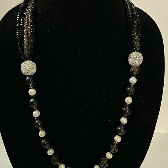 Multi strand Czeck crystals with smoky quartz, and large white freshwater pearls - Picture 3 of 5